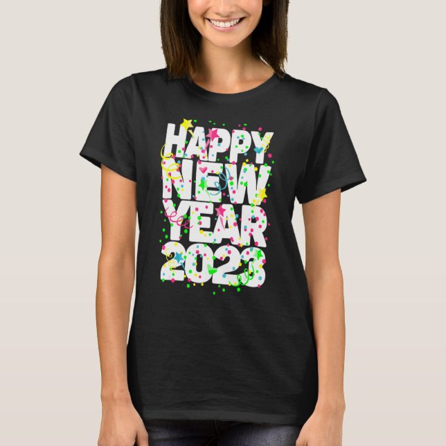 Camiseta Suprimentos de véspera de ano novo 2023 Feliz ano  (Frente)