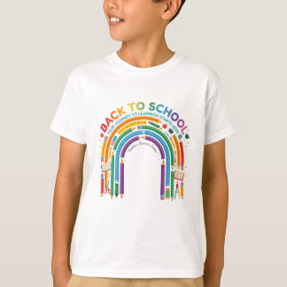 Camiseta Suprimentos Escolares de Volta às Aulas Arco-Íris