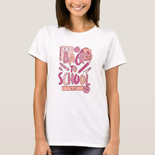 Camiseta Suprimentos Estudantis Rosa Kawaii de Volta à Esco