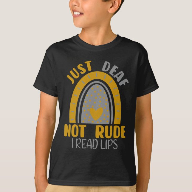 Camiseta Surdo Não Rude Arco-Íris Sensibilização surda Asl  (Frente)