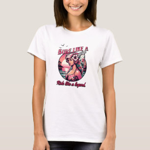 Camiseta Surf como uma garota surfando com Conselho rosa