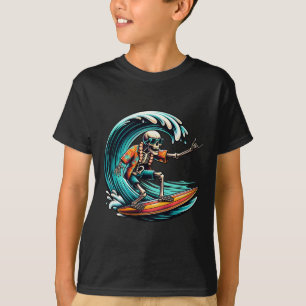 Camiseta Surf Cool Para Homens Mulheres Esqueleto Surfista 