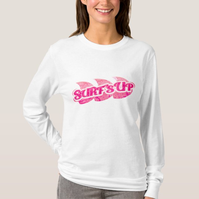 Camiseta Surf cor-de-rosa ondas capuz ou teia (Frente)