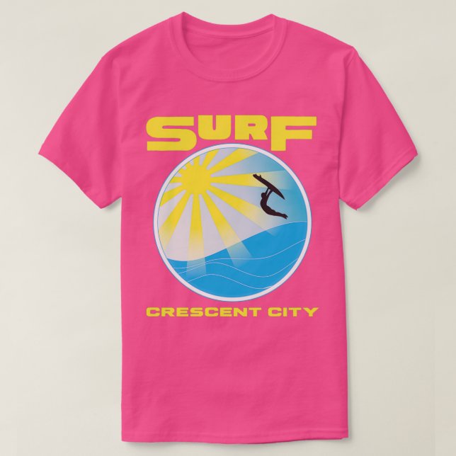 Camiseta Surf da Era do Espaço Crescente Cidade da Califórn (Frente do Design)