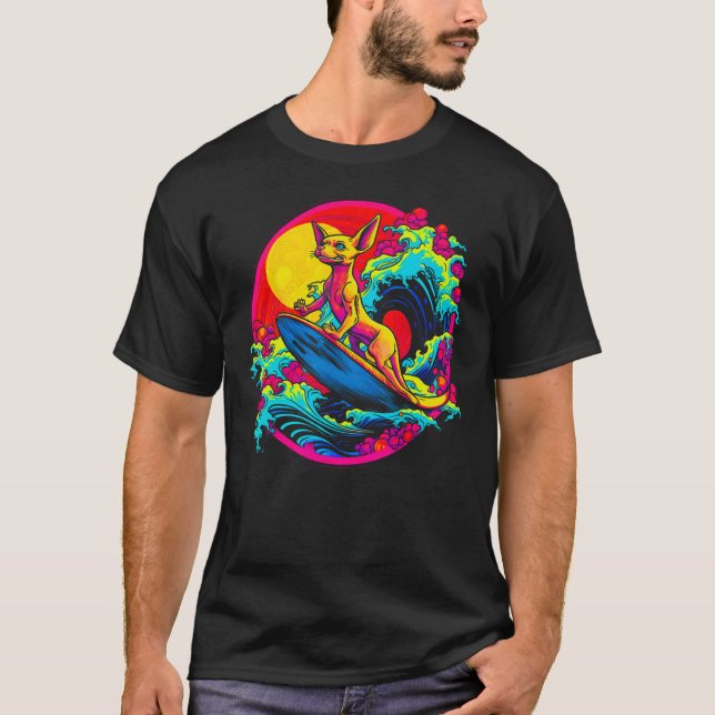 Camiseta Surf de Gato Sphynx Hairless (Frente)