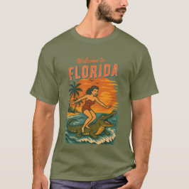 Camiseta Surf de Jacaré Vida Costeira Gráfico Surf Retrô
