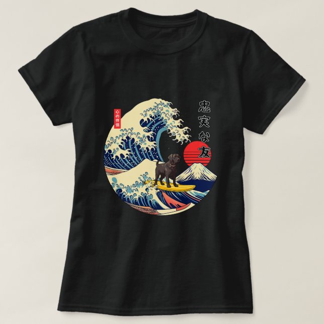 Camiseta Surf de Onda Black Labrador Japonês Kanagawa - Lea (Frente do Design)