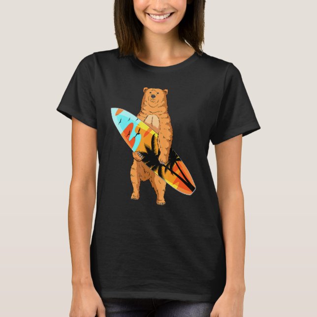 Camiseta Surf de Surf de Surfer de Bear Surfboard Beach Sum (Frente)