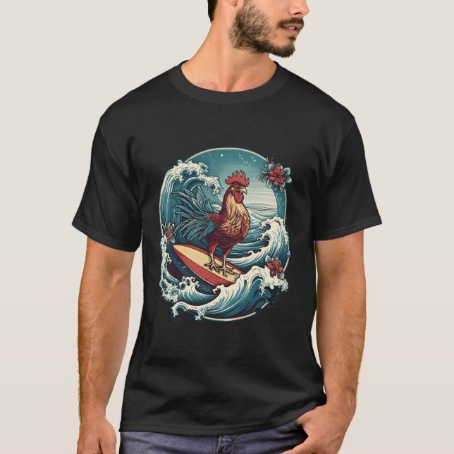 Camiseta Surf de surfista de galinha surfando Kauai no Hava (Frente)