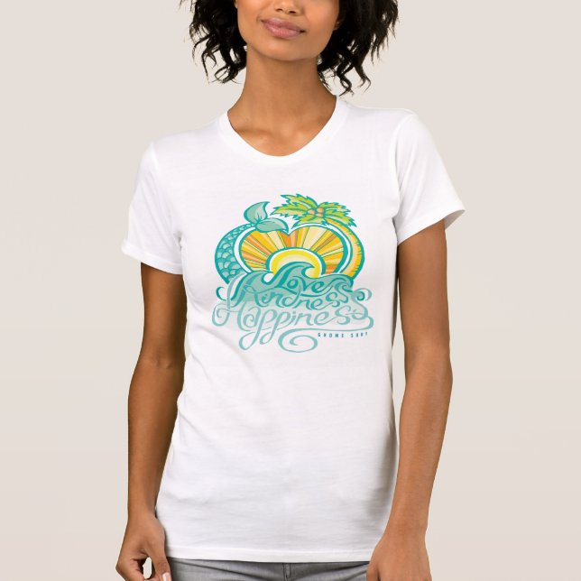 Camiseta Surf do gnomo: Amor + Bondade + Felicidade (Frente)