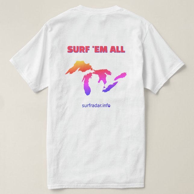 Camiseta Surf 'em all. Surfing the Great Lakes (Verso do Design)