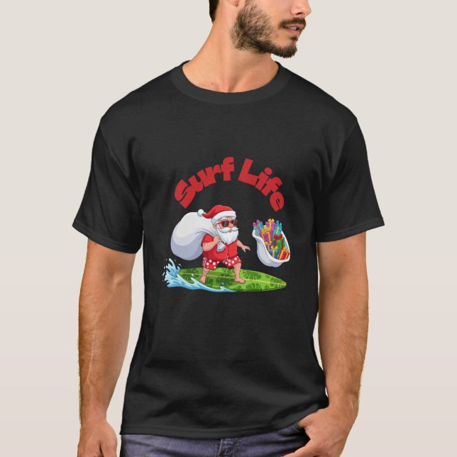 Camiseta Surf Life Santa Surfing Christmas Art (Frente)