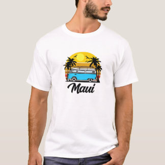 Camiseta Surf Retro Van Life Maui Hawaii Vintage Sunset 70S