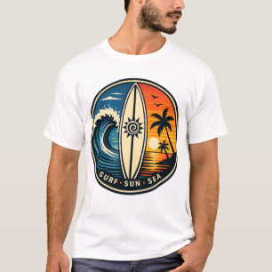 Camiseta Surf Sol Mar Crachá Vintage – Onda do Pôr do Sol d