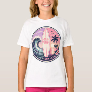 Camiseta Surf • Sol • Mar Retro Ondas Tropicais Emblema   V