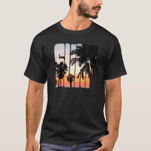 Camiseta Surf Sunrise De Verão Vai Para Praia Palm Tree