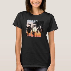 Camiseta Surf Sunrise De Verão Vai Para Praia Palm Tree