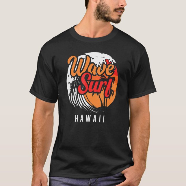 Camiseta Surf Wave Hawaii Ocean Island Vacing Beach Trave (Frente)