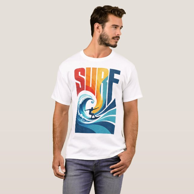 Camiseta SURF Wave Surfer – Arte de Estilo de Vida Surf Ret (Frente Completa)