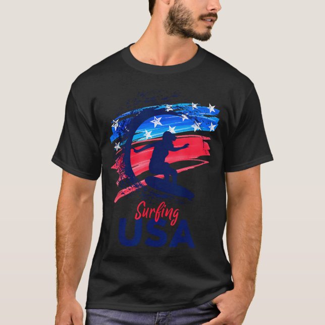 Camiseta Surfando EUA Apoie a Equipe EUA (Frente)