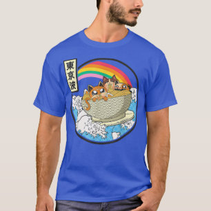 Camiseta Surfando Gatos Comendo Ramen Bowl Japonês Ondas Ka