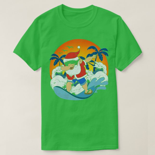 Camiseta Surfando Papai Noel Dabbing Funny Hawaiai Ch (Frente do Design)