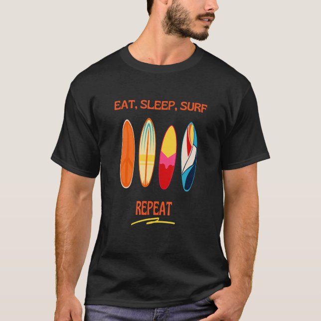 Camiseta Surfando Prancha de Surfe Comer Dormir Surfar Repe (Frente)