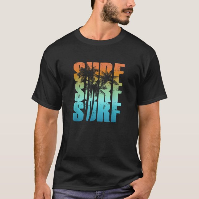 Camiseta Surfando Sunset Palm Tree Legal Summer VacMen (Frente)