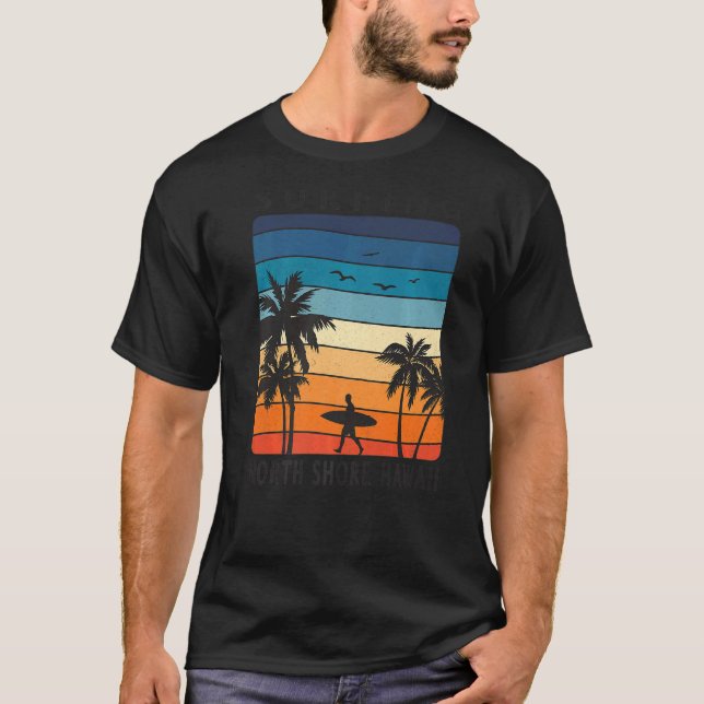 Camiseta Surfar em North Shore Havaí Havaiano 70 Retro Suns (Frente)