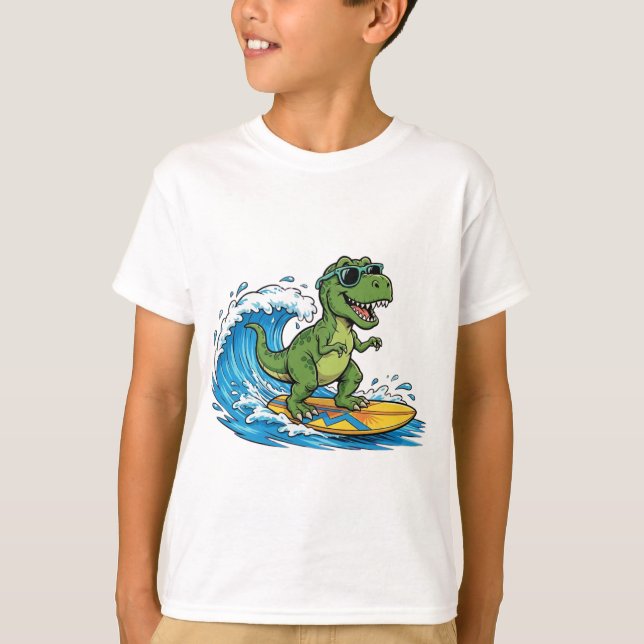 camiseta surfasaurus um dinossauro surfista (Frente)