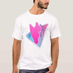 Camiseta Surfboard Girl Palm Trees Tropical Surfer Vaporwav