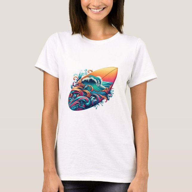 Camiseta Surfbrett mit Wellen (Frente)