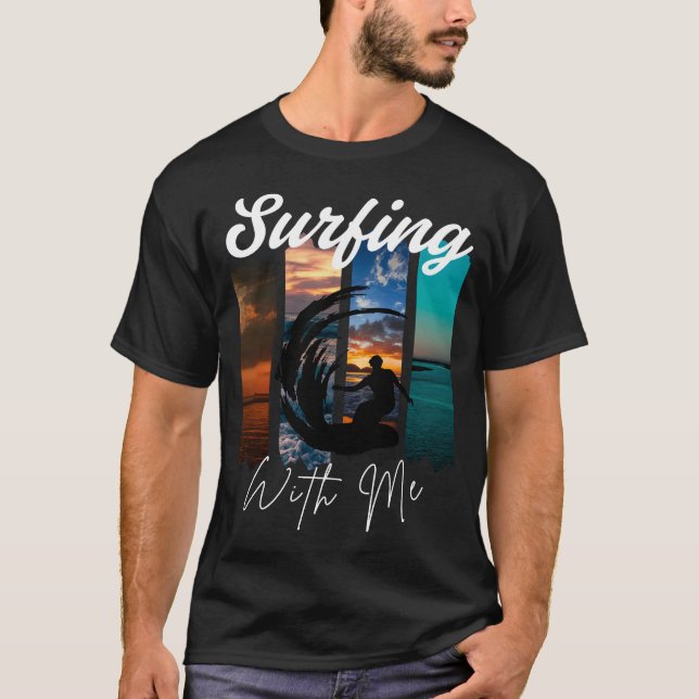 Camiseta Surfe Comigo – Vibrações Retrô de Praia (Frente)
