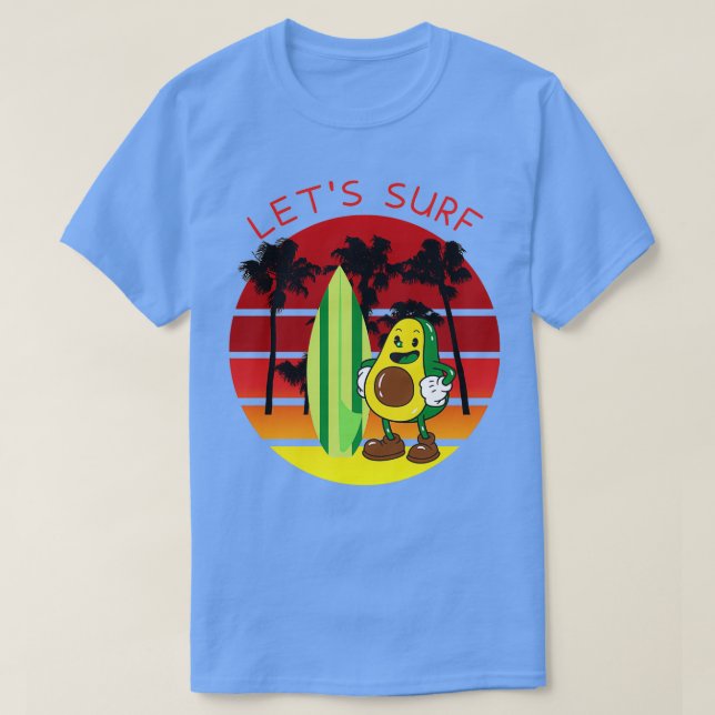 Camiseta Surfe de abacate engraçado com surf Letx27s (Frente do Design)