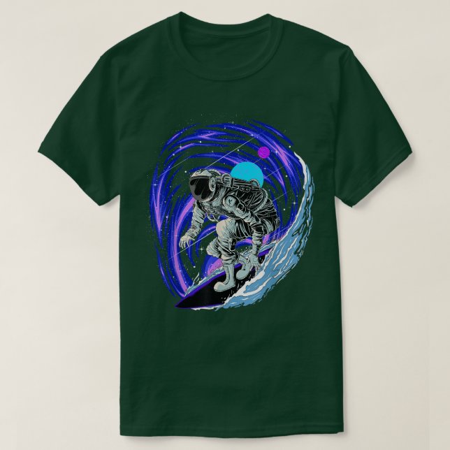Camiseta Surfe de Astronauta no Surfe Espacial Exterior (Frente do Design)
