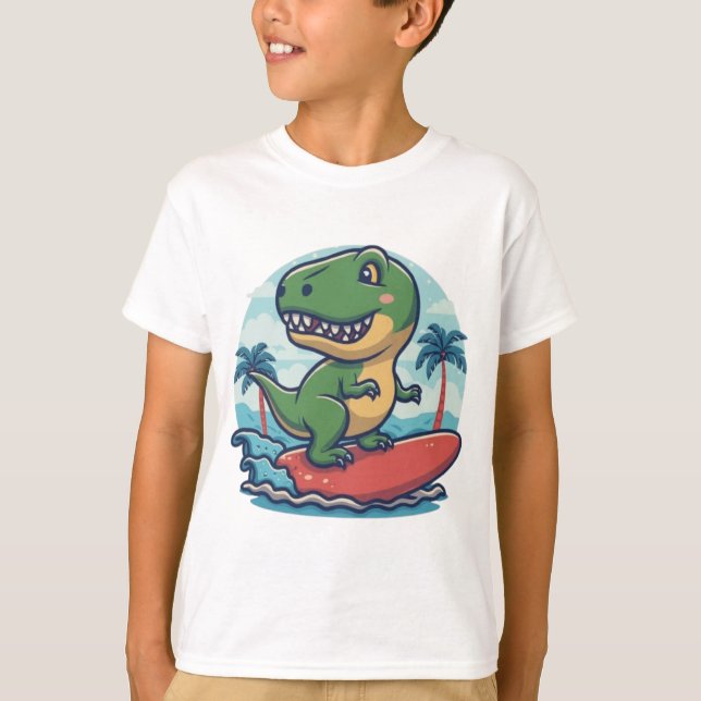 Camiseta Surfe de dinossauro bonito (Frente)