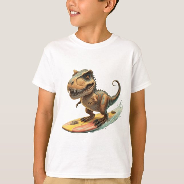 Camiseta Surfe de dinossauro bonito (Frente)