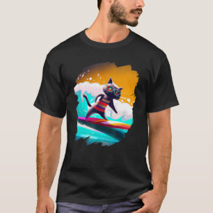 Camiseta Surfe de Gato Navegando Ondas Ondas Oceânicas Artí