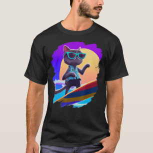 Camiseta Surfe de Gato Navegando Ondas Ondas Oceânicas Artí