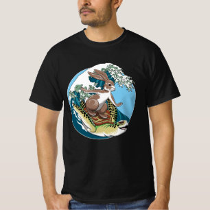 Camiseta Surfe de Verão - Ilustração de Tartaruga e Coelho