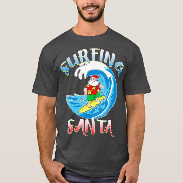 Camiseta Surfe de Verão Papais noeis de Natal Surfer do Hav (Frente)