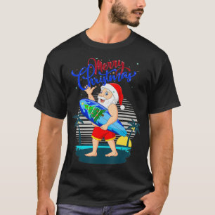 Camiseta Surfe tropical Papai Noel Natal Havaiano Su