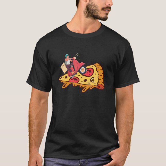 Camiseta Surfer Boy Surfing Pizza Matando Pizza Cuta Deliv (Frente)