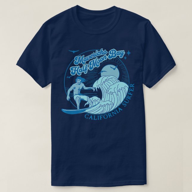 Camiseta Surfer da Califórnia Mavericks Half Moon Bay Surfi (Frente do Design)