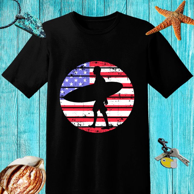 Camiseta Surfer de design com conselho e bandeira dos EUA (Criador carregado)