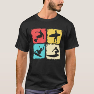 Camiseta Surfer de Onda de Navegação na Placa de Surfe Retr