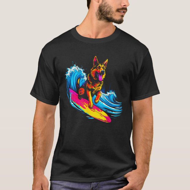 Camiseta Surfer de Surf de Cão de Surfe do German shepherd (Frente)