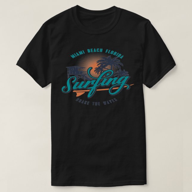 Camiseta Surfer Miami Beach Florida Quebra as ondas (Frente do Design)