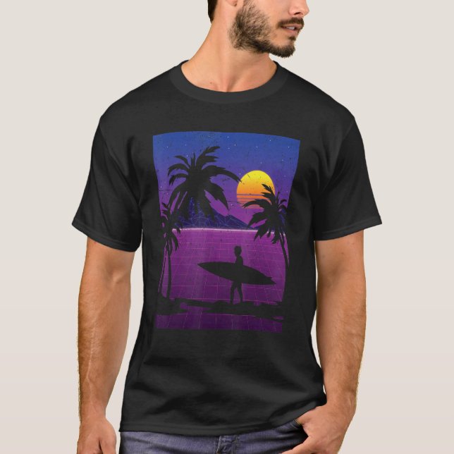 Camiseta Surfer Palm Trees Synthwave Sunset Watersport Surf (Frente)