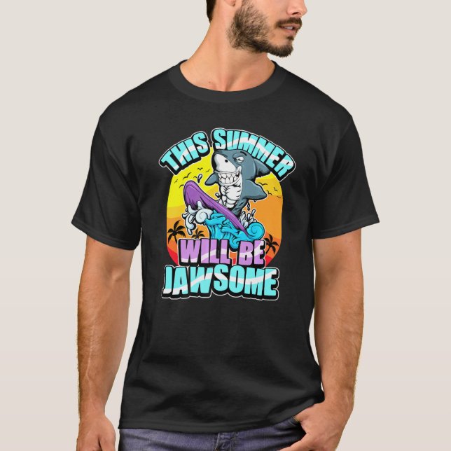 Camiseta Surfer Shark Beach Surfing Summer Waves Jawsome (Frente)